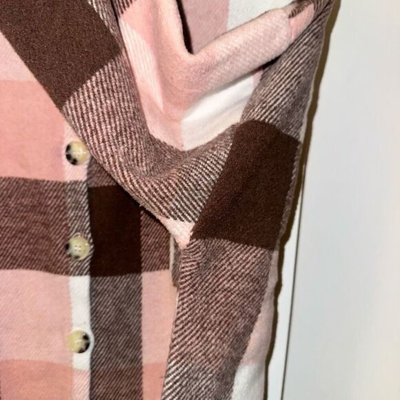 Fantaslook Women’s Button Down Shacket Pink White Brown Large EUC - Picture 5 of 9